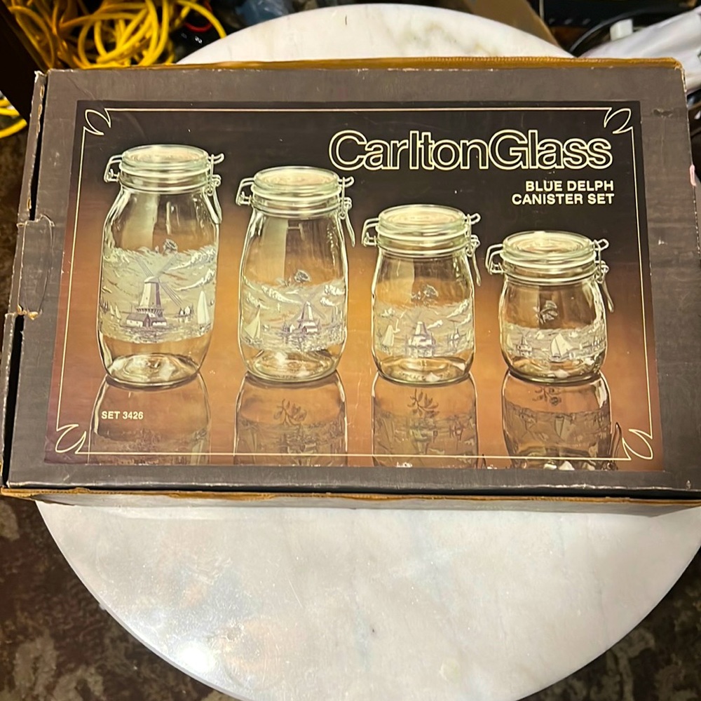 Carlton Glass Blue Delph Canister Set